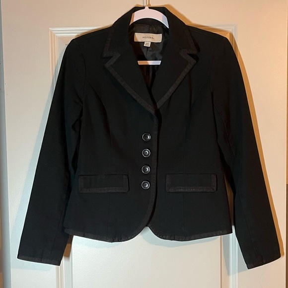Merona | Navy Blazer with Black Ribbon Trim Size XSmall - Picture 1 of 5